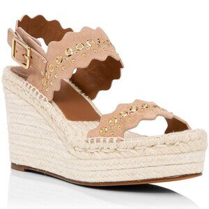 Chloe Grommet Beige Suede Wedges Sandals Espadrilles Shoes in size EU 40 / US 10